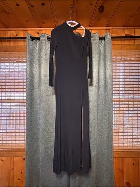 Elegant Black Long-Sleeve Cutout Evening Dress